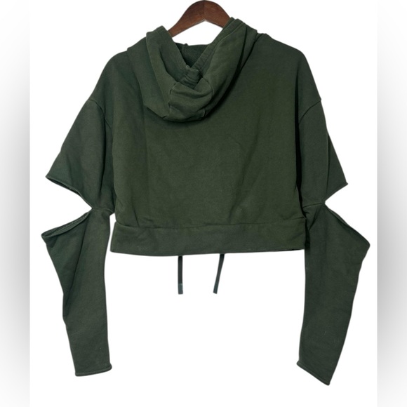 ALO Yoga Peak Off-The-Grid Cutout Hoodie Sweatshirt Olive Green Sz Small Cropped - Picture 7 of 11